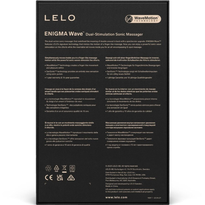 LELO ENIGMA WAVE MASAJEADOR TRIPLE VIBRACION NEGRO