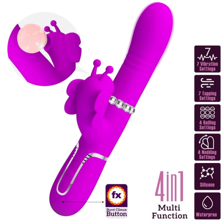 PRETTY LOVE VIBRADOR RABBIT MULTIFUNCION 4 EN 1 MARIPOSA FUCSIA