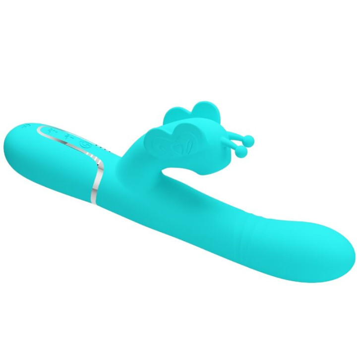 PRETTY LOVE VIBRADOR RABBIT MULTIFUNCION 4 EN 1 MARIPOSA VERDE AGUA