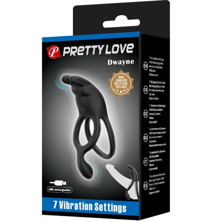 PRETTY LOVE SETH DOBLE ANILLO VIBRADOR RABBIT 7 VIBRACIONES NEGRO