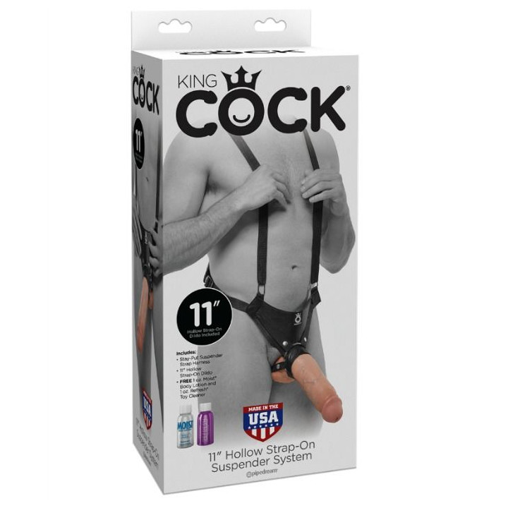 KING COCK STRAP ON CON DILDO HUECO 28 CM Y TIRANTES COLOR CARNE