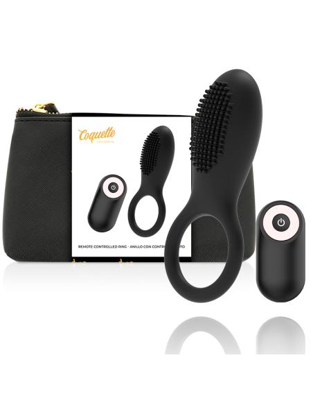 COQUETTE TOYS ANILLO VIBRADOR CONTROL REMOTO RECARGABLE NEGRO GOLD