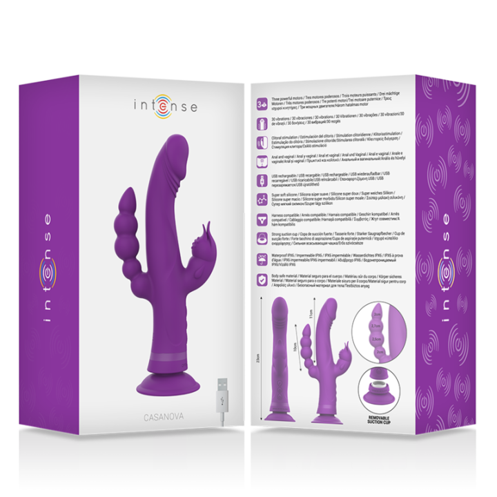 INTENSE CASANOVA VIBRADOR RABBIT SILICONA TRIPLE MOTOR MORADO