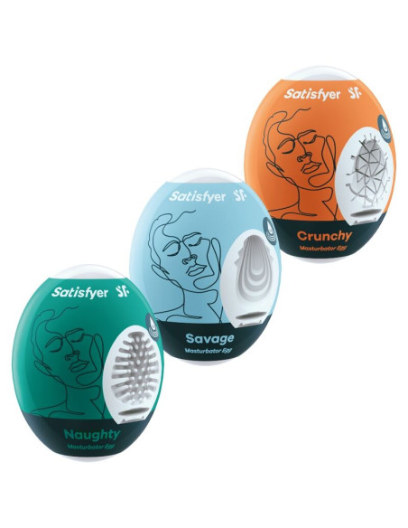 SATISFYER 3 HUEVOS MASTURBADORES NAUGHTY SAVAGE CRUNCHY