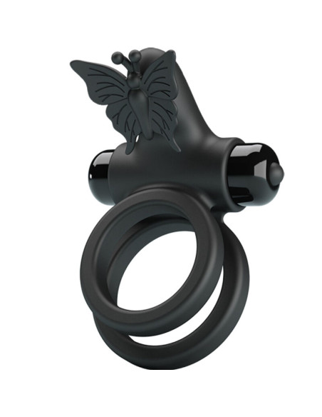 PRETTY LOVE DOBLE ANILLO VIBRADOR CON ESTIMULADOR NEGRO