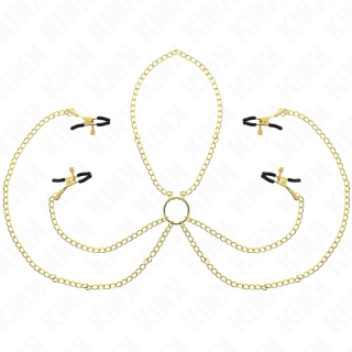 KINK PINZAS PARA PEZONES Y CLITORIS 4 ENGANCHES AJUSTABLE DORADO