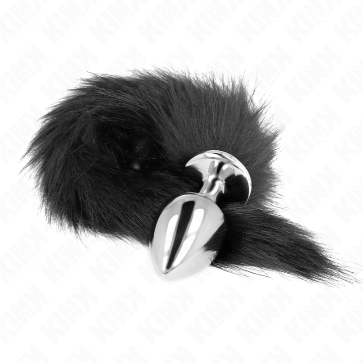 KINK PLUG ANAL TALLA L 10 X 4 CM CON COLA SINTETICA 40 CM NEGRO