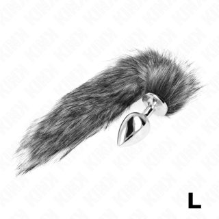 KINK PLUG ANAL TALLA L 10 X 4 CM CON COLA SINTETICA 40 CM PLATEADO