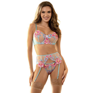 SUBBLIME 954116 SUJETADOR PANTIES CON LIGUERO DISENO FLORAL AZUL L XL