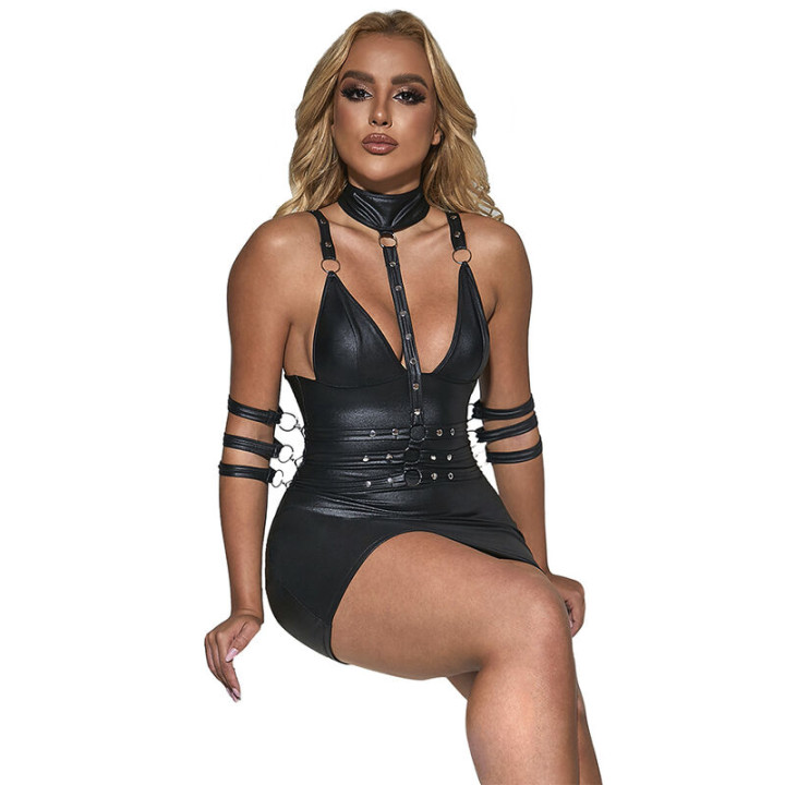 SUBBLIME 954406 VESTIDO BONDAGE DE CUERO NEGRO S M