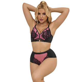 SUBBLIME 955588 CONJUNTO SUJETADOR CON CREMALLERA DE MALLA DE CHAROL ROSA L XL