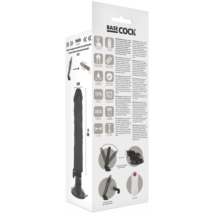 BASECOCK VIBRADOR REALISTICO CONTROL REMOTO NEGRO 21 CM O 4 CM