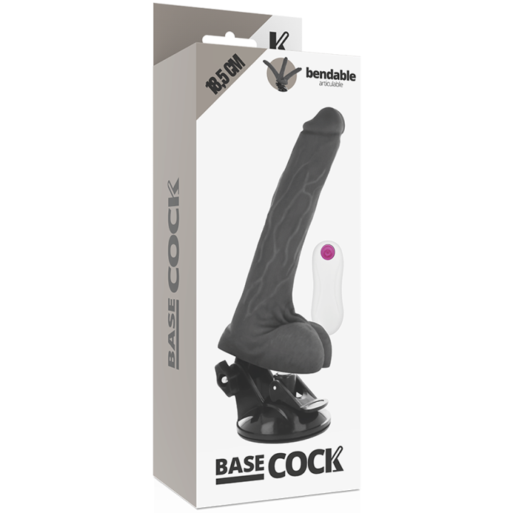 BASECOCK VIBRADOR REALISTICO ARTICULABLE CONTROL REMOTO NEGRO 185 CM O 4 CM