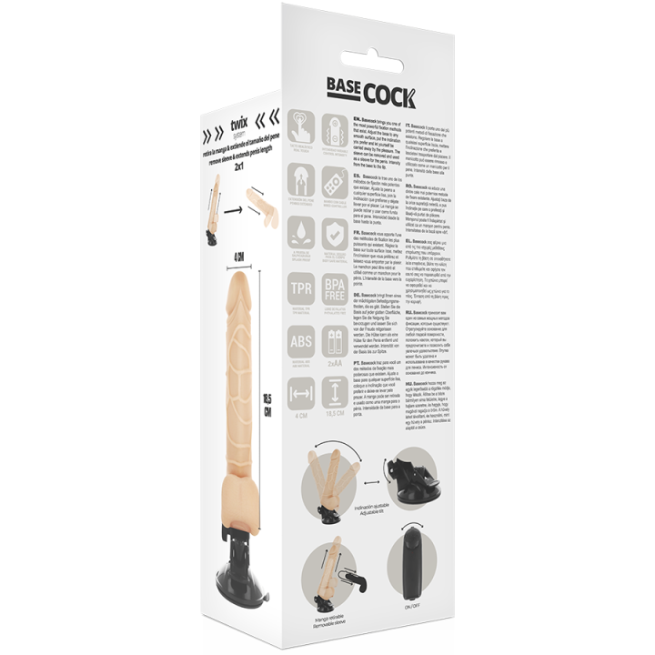 BASECOCK VIBRADOR REALISTICO CONTROL REMOTO NATURAL 185 CM O 4CM