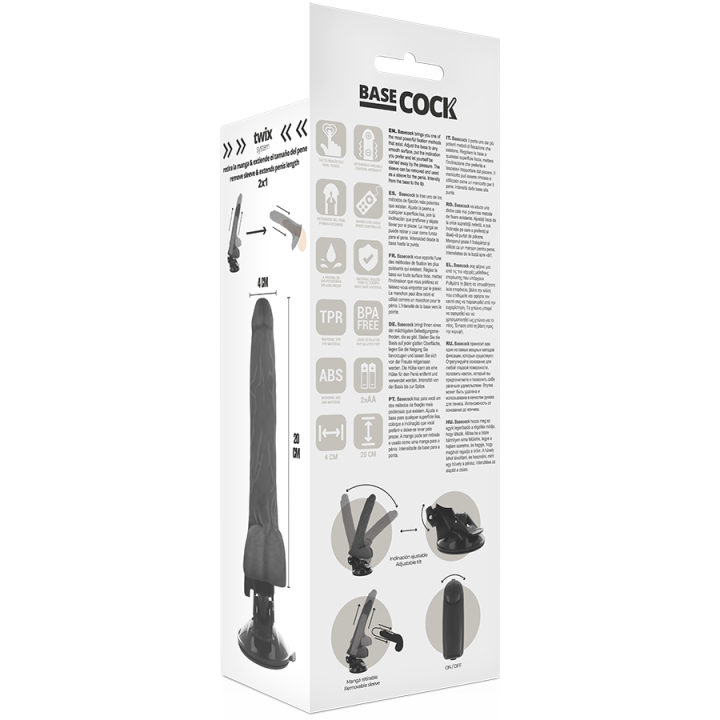 BASECOCK VIBRADOR REALISTICO CONTROL REMOTO NEGRO CON TESTICULOS 20 CM O 4 CM