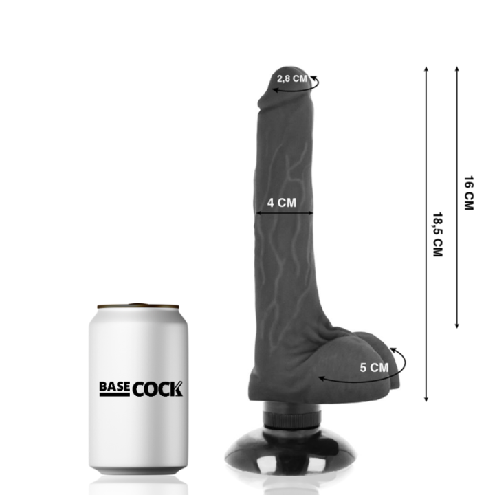 BASECOCK VIBRADOR REALISTICO 2 1 NEGRO 185 CM O 4 CM
