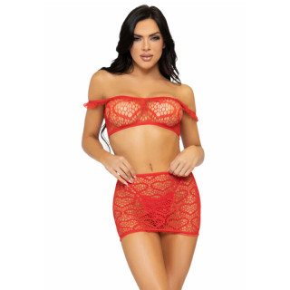 LEG AVENUE SET TRES PIEZAS TOP MINI FALDA Y TANGA TALLA UNICA ROJO