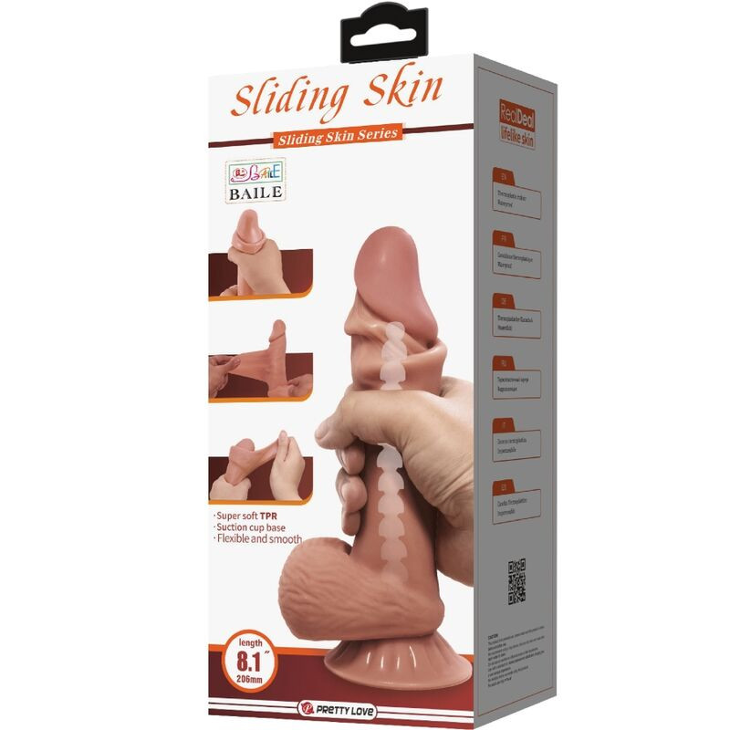 PRETTY LOVE SLIDING SKIN SERIES DILDO REALISTICO CON VENTOSA PIEL DESLIZANTE MORENO 194 CM