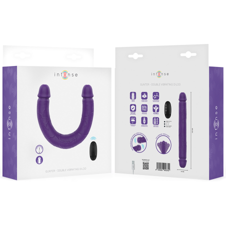 INTENSE GUNTER DILDO DOBLE VIBRADOR 40 CM MORADO CONTROL REMOTO