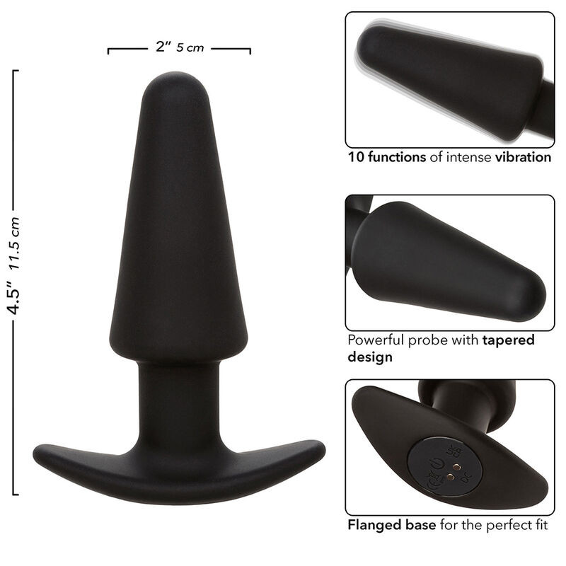 CALEXOTICS ROCK BOTTOM PLUG ANAL CONICO 10 VIBRACIONES SILICONA NEGRO