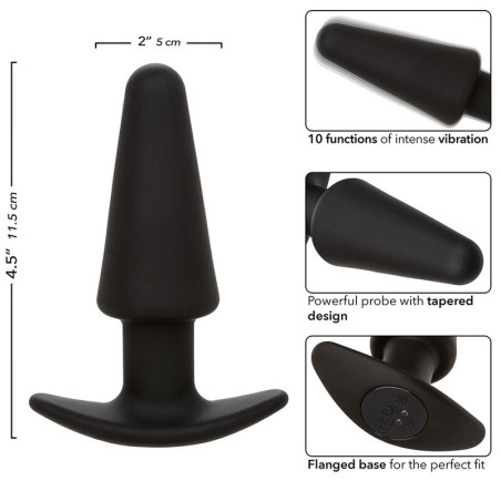 CALEXOTICS ROCK BOTTOM PLUG ANAL CONICO 10 VIBRACIONES SILICONA NEGRO
