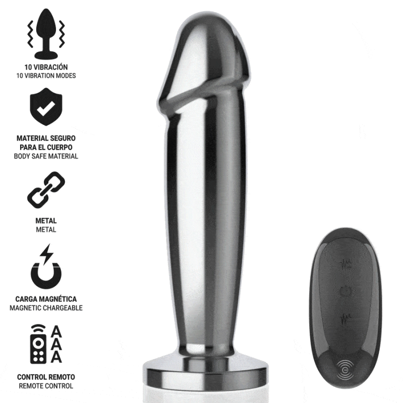INTENSE PLUG ANAL 10 VIBRACIONES METAL EN FORMA DE DILDO CON CONTROL REMOTO S