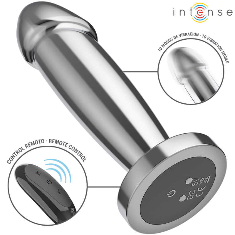 INTENSE PLUG ANAL 10 VIBRACIONES METAL EN FORMA DE DILDO CON CONTROL REMOTO S