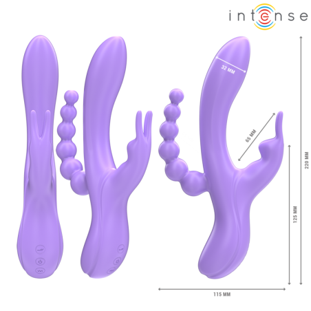INTENSE MIKO TRIPLE VIBRADOR RABBIT ESTIMULADOR ANAL 7 VIBRACIONES MORADO