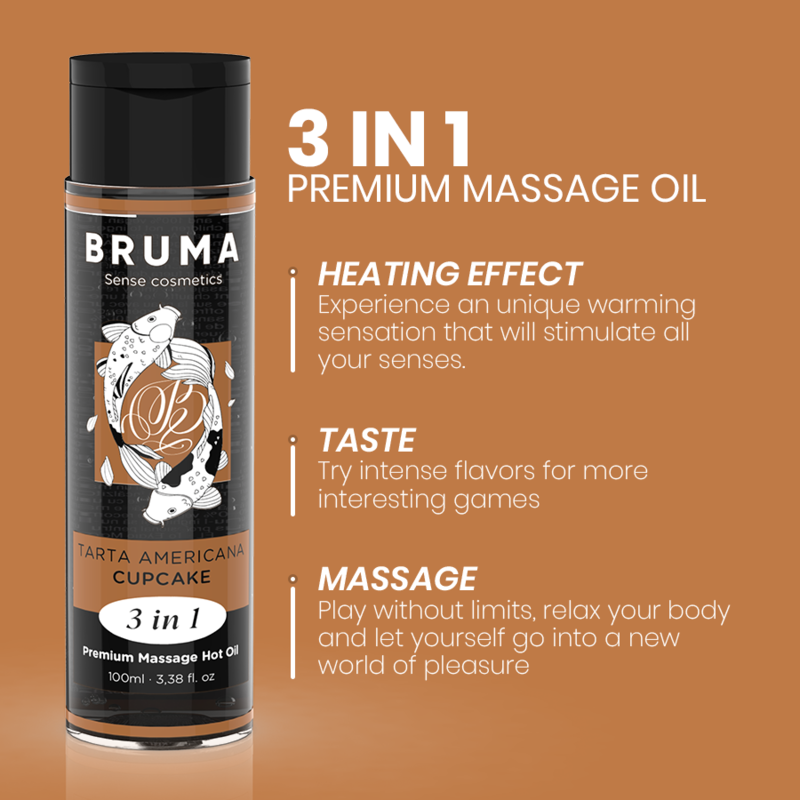 BRUMA ACEITE DE MASAJE PREMIUM EFECTO CALOR SABOR TARTA AMERICANA 3 EN 1 100 ML