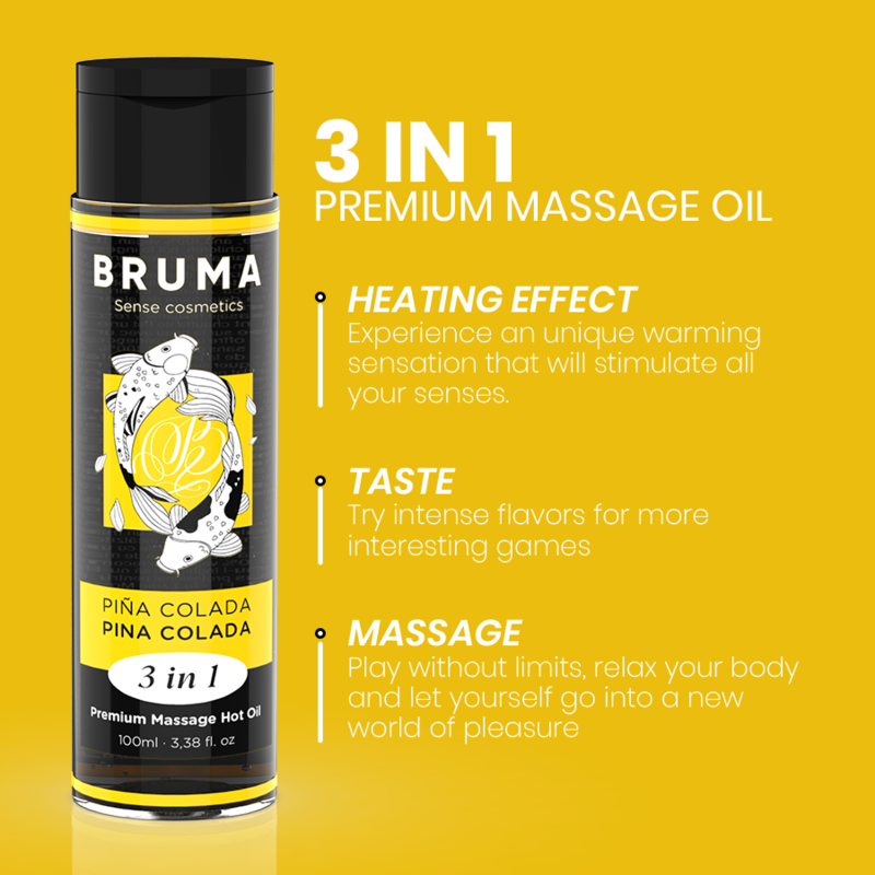 BRUMA ACEITE DE MASAJE PREMIUM EFECTO CALOR SABOR PINA COLADA 3 EN 1 100 ML