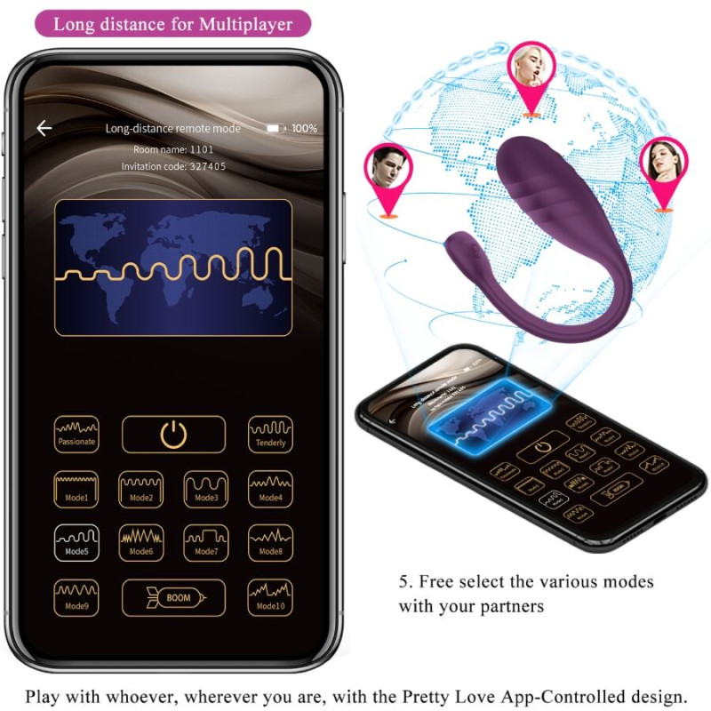 PRETTY LOVE LEVIATHAN VIBRADOR CONTROLADO POR APP MORADO