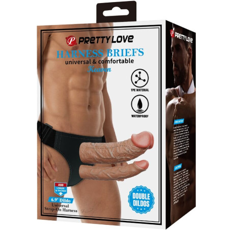 PRETTY LOVE KEAVEN HARNESS BRIEFS UNIVERSAL COMFORTABLE DOBLE DILDO