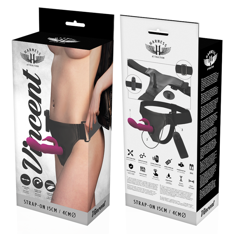 HARNESS ATTRACTION ARNES VIBRADOR RABBIT VINCENT 15 CM O 4 CM