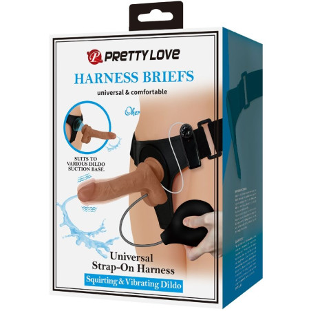 PRETTY LOVE HARNESS BRIEFS UNIVERSAL CON DILDO VIBRACION Y SQUIRTING 155 CM MULATO