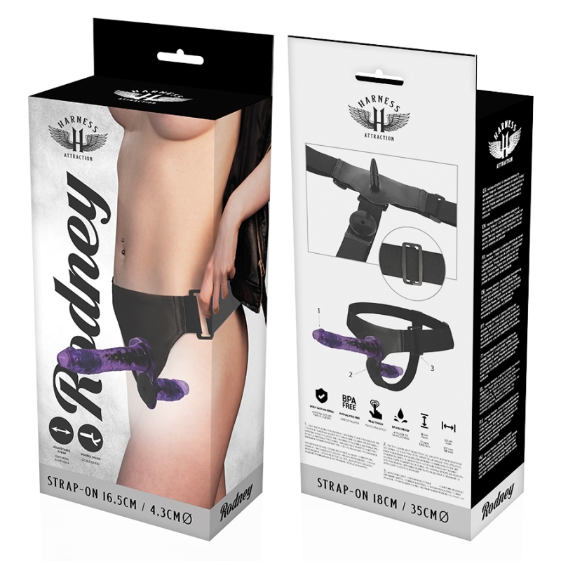 HARNESS ATTRACTION RODNEY DOBLE PENETRACION VIBRADOR 18 CM O 35 CM