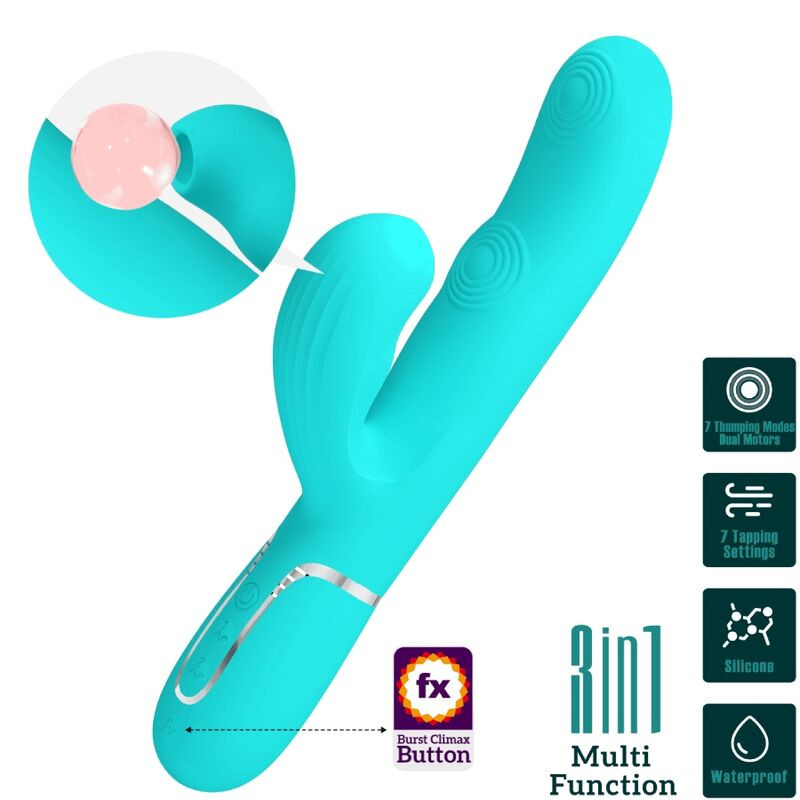 PRETTY LOVE PERLITA VIBRADOR PUNTO G 3 EN 1 MULTIFUNCION VERDE AGUA