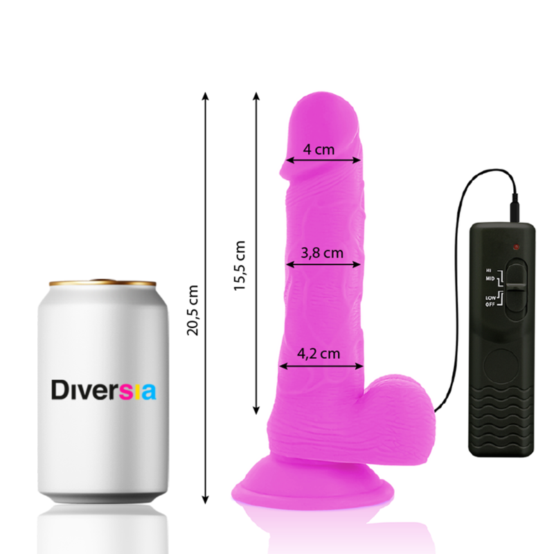 DIVERSIA DILDO REALISTICO FLEXIBLE CON VIBRACION LILA 205 CM O 42 CM