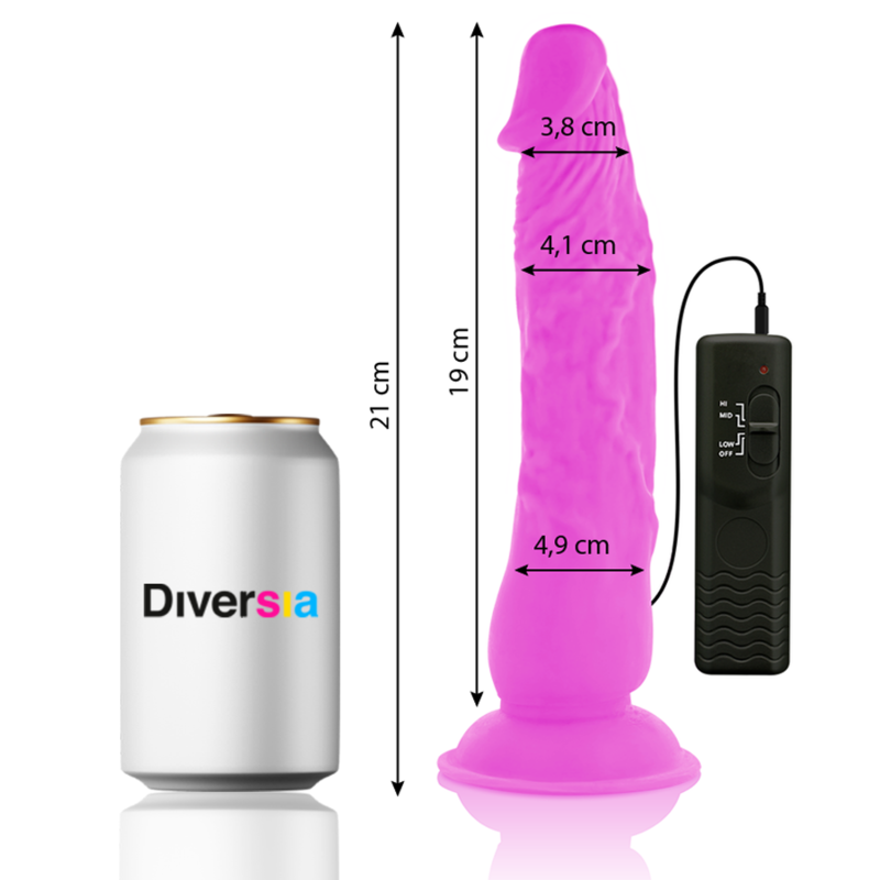 DIVERSIA DILDO REALISTICO FLEXIBLE CON VIBRACION LILA 21 CM O 49 CM
