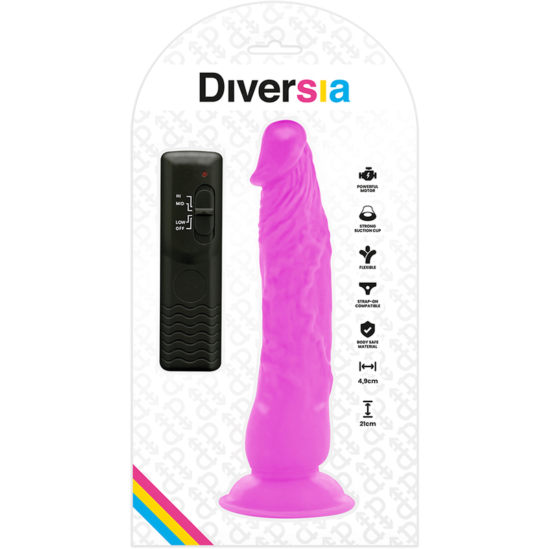 DIVERSIA DILDO REALISTICO FLEXIBLE CON VIBRACION LILA 21 CM O 49 CM