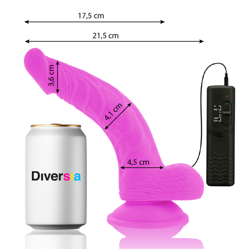 DIVERSIA DILDO REALISTICO FLEXIBLE CON VIBRACION LILA 215 CM O 45 CM