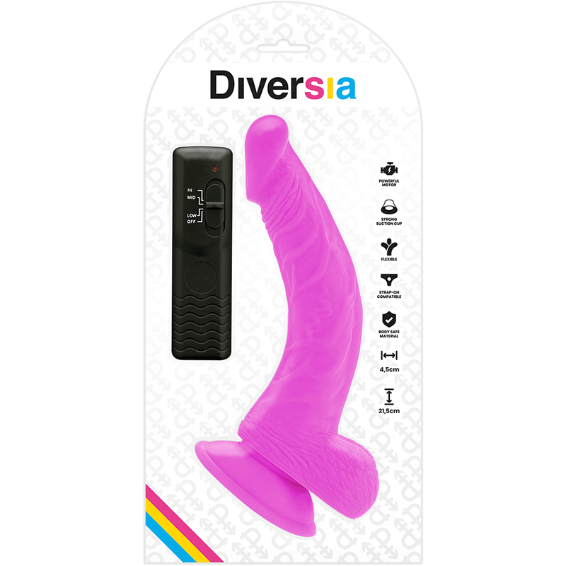 DIVERSIA DILDO REALISTICO FLEXIBLE CON VIBRACION LILA 215 CM O 45 CM