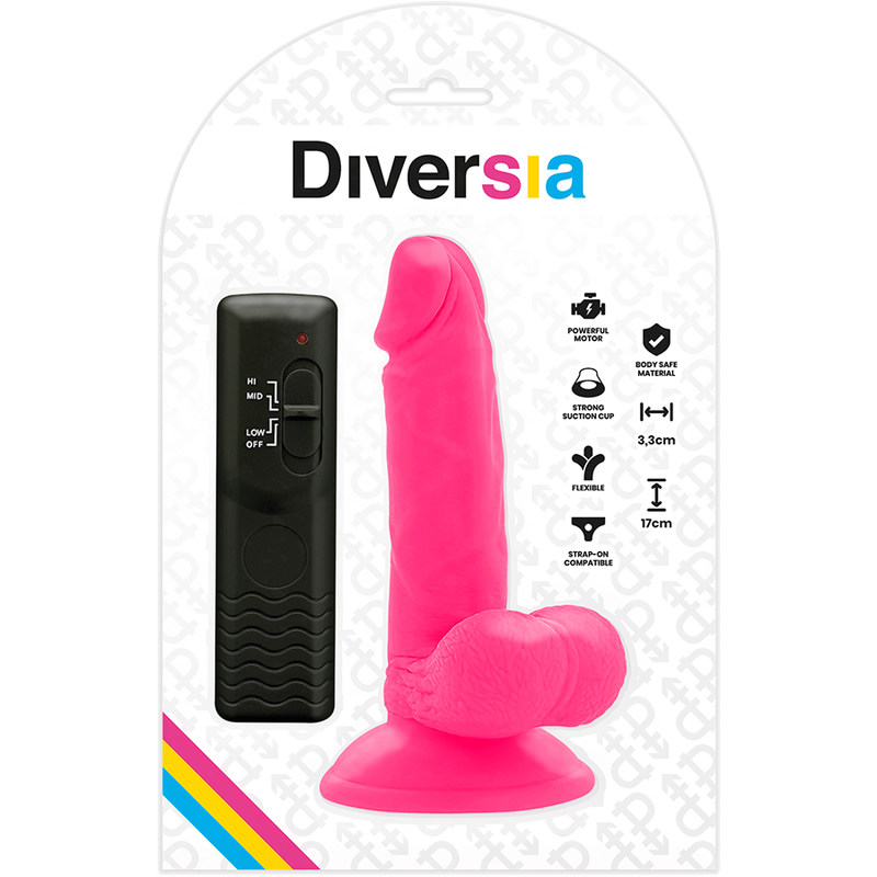 DIVERSIA DILDO REALISTICO FLEXIBLE CON VIBRACION ROSA 17 CM O 33 CM