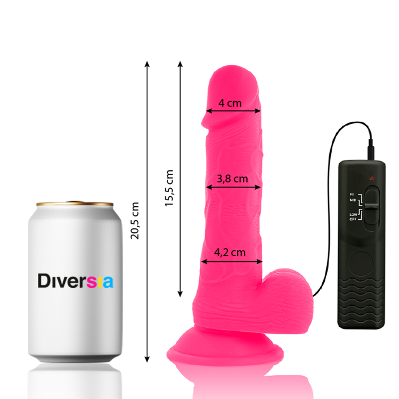 DIVERSIA DILDO REALISTICO FLEXIBLE CON VIBRACION ROSA 205 CM O 42 CM