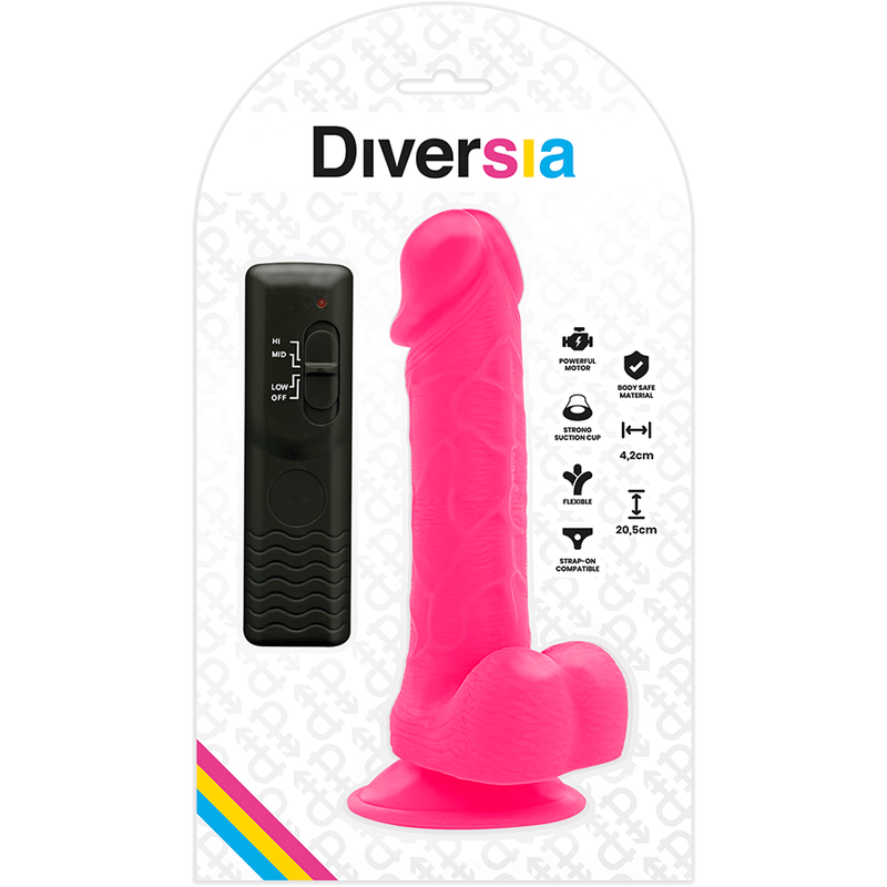 DIVERSIA DILDO REALISTICO FLEXIBLE CON VIBRACION ROSA 205 CM O 42 CM
