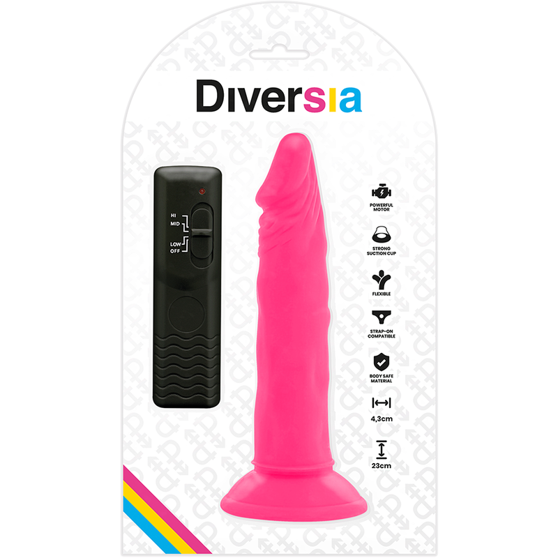 DIVERSIA DILDO REALISTICO FLEXIBLE CON VIBRACION ROSA 23 CM O 43 CM