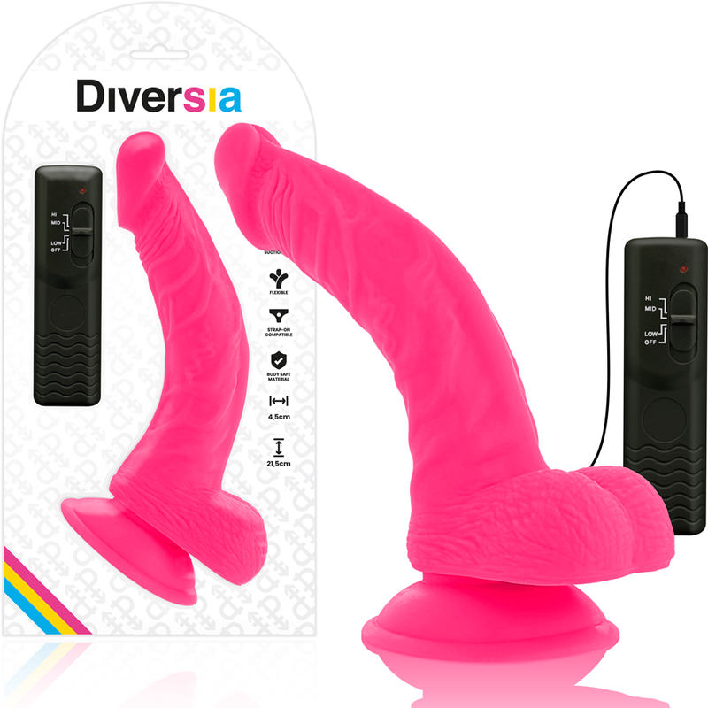 DIVERSIA DILDO REALISTICO FLEXIBLE CON VIBRACION ROSA 215 CM O 45 CM