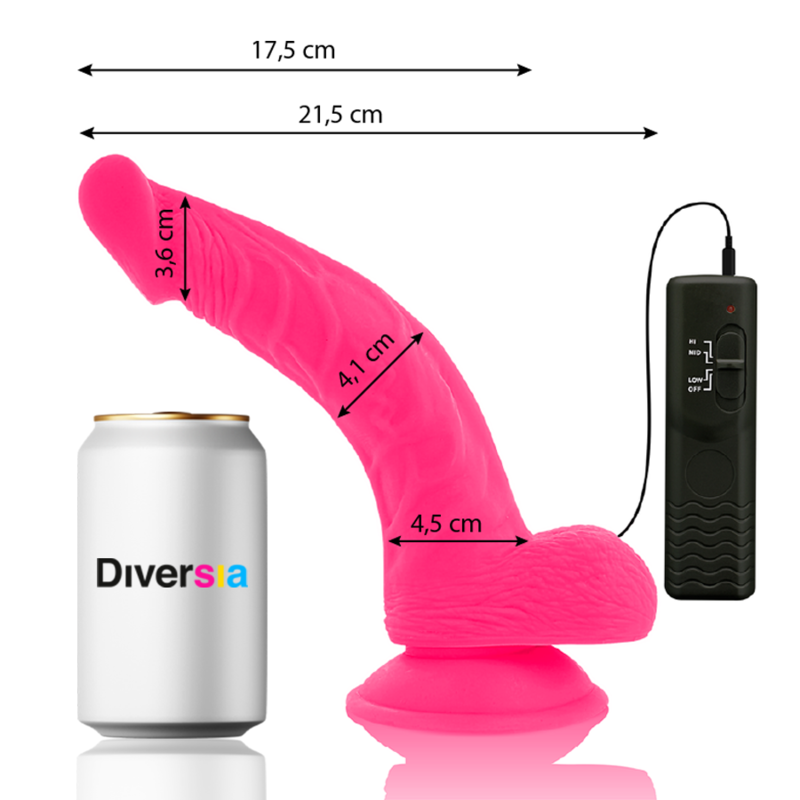 DIVERSIA DILDO REALISTICO FLEXIBLE CON VIBRACION ROSA 215 CM O 45 CM