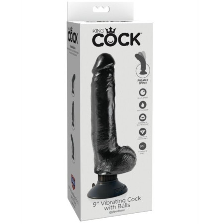 KING COCK DILDO VIBRADOR CON TESTICULOS 23 CM NEGRO