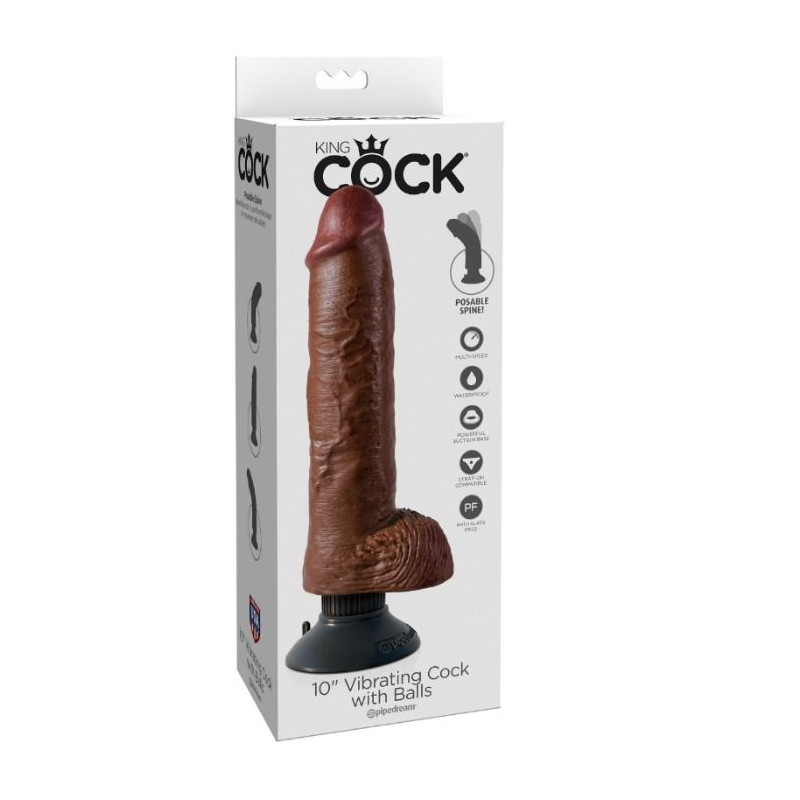KING COCK DILDO VIBRADOR CON TESTICULOS 255 CM COLOR MARRON