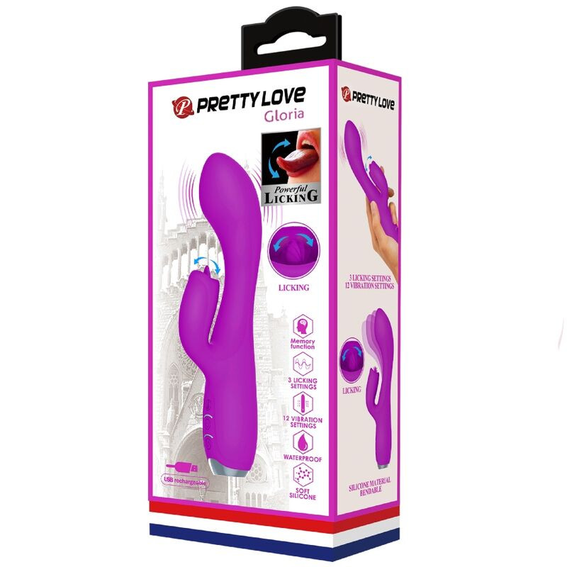 PRETTY LOVE GLORIA VIBRADOR CONEJO RECARGABLE IMPERMEABLE MORADO